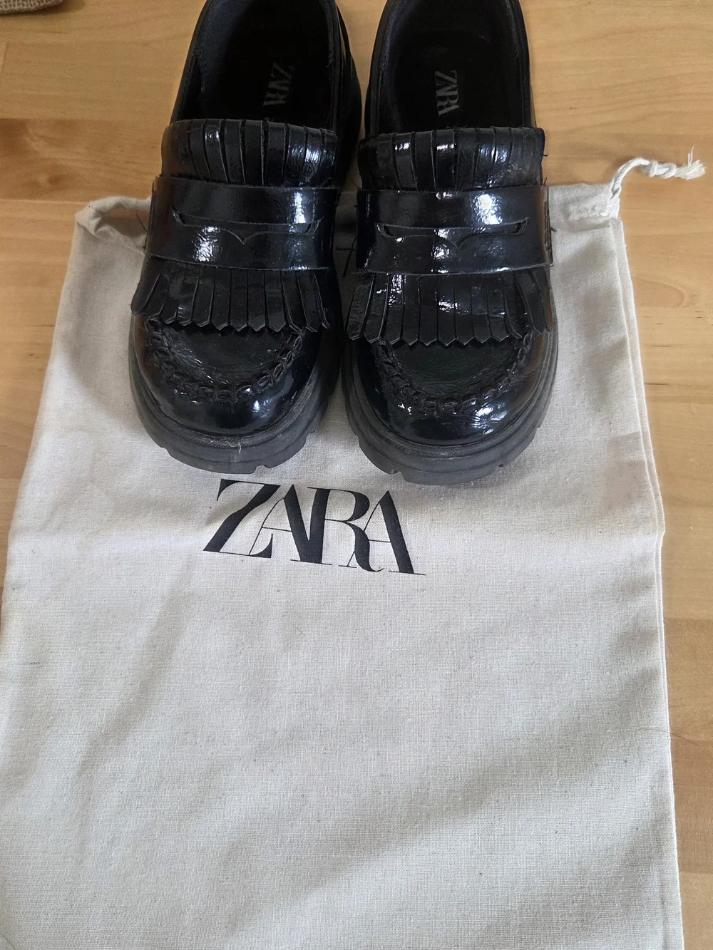 ZARA Kids Black Patent Leather Tassel Loafers